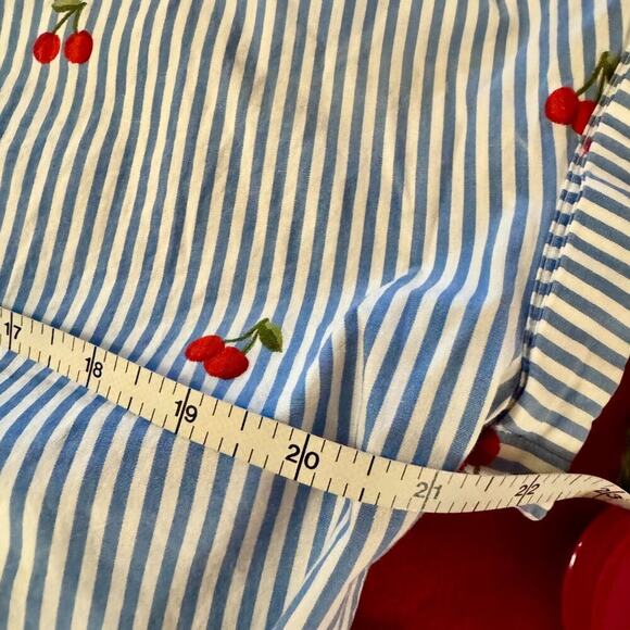 Embroidered Cherry Stripe Button Down Shirt Women's Medium Fruitcore Coquette - Picture 14 of 16